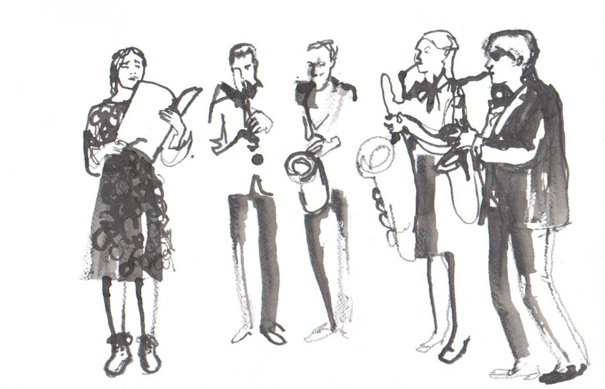 Stockholms Saxofonkvartett och Ulrika Bodén, illustration Jenny Soep